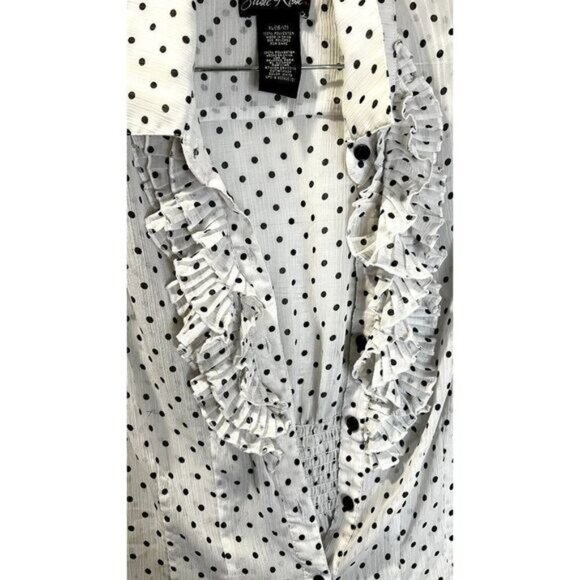 Susie Rose Polkadot Button Up Womens Ruffle‎ Sleeveless Semi-sheer Top - Picture 9 of 11